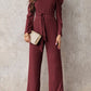 Belted Long Puff Sleeve V-Neck Jumpsuit