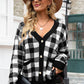 Plaid V-Neck Dropped Shoulder Cardigan