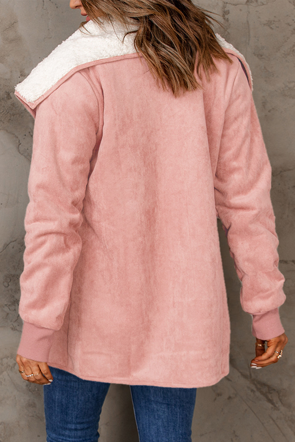 Faux Suede Sherpa Lining Jacket with Pockets