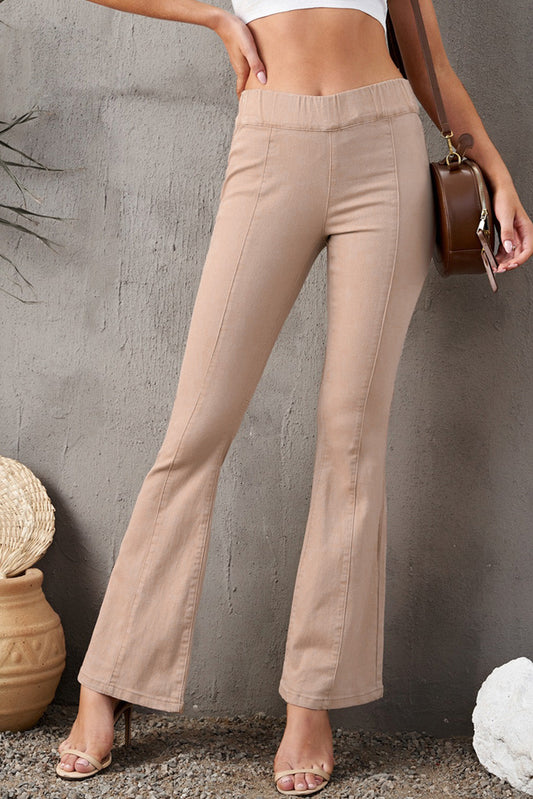 Seam Detail Elastic Waist Flare Pants