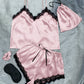 Lace Trim Cami, Shorts, Eye Mask, Scrunchie, and Bag Pajama Set