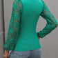 Lace Sleeve Round Neck Ribbed Top