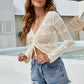 Drawstring Ruched Openwork Sweater