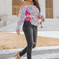 Printed Off-Shoulder Flounce Sleeve Belted Blouse