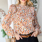 Printed Ruffle Shoulder Long Sleeve Blouse