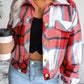 Plaid Collared Neck Drop Shoulder Jacket
