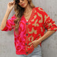 Leopard Button Front Ribbed Trim Cardigan