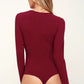 Lace Trim Ribbed Long Sleeve Bodysuit