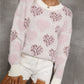 Heart Print Pearl Detail Fuzzy Sweater