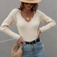 V-Neck Ribbed Knit Top
