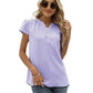 Swiss Dot Notched Neck Short Sleeve Top