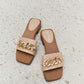 Forever Link Square Toe Chain Detail Clog Sandal in Tan