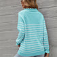 Striped Half-Button Frill Trim Sweater