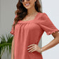 Frill Trim Puff Sleeve Square Neck Blouse