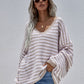 Striped Drop Shoulder V-Neck Pullover Sweater