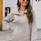 Half Zip Mixed Knit Collared Sweater