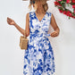 Floral V-Neck Tie Waist Sleeveless Dress