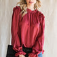 Frilled Neck Long Flounce Sleeve Blouse