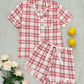 Plaid Lapel Collar Shirt and Shorts Lounge Set