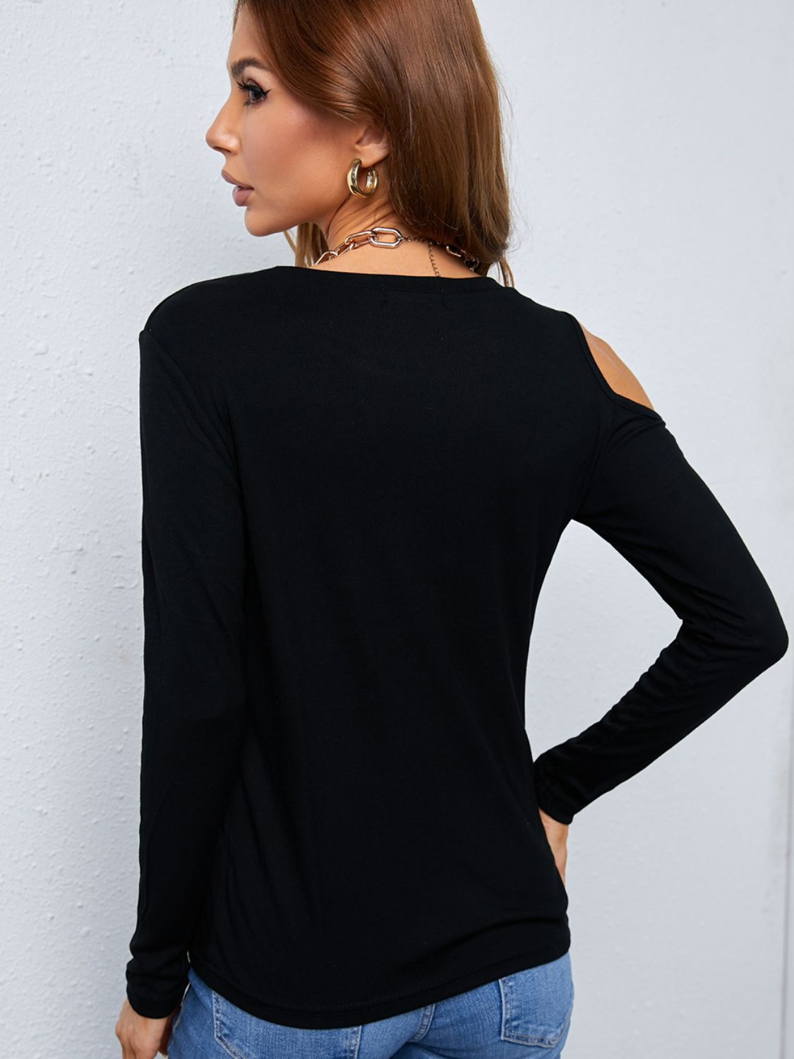 Cold-Shoulder Round Neck Long Sleeve Top