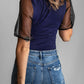 Spliced Mesh Puff Sleeve Blouse