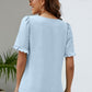 Frill Trim Puff Sleeve Square Neck Blouse