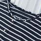 Striped Half Button Frill Trim Top