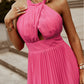 Pleated Halter Neck Backless Maxi Dress