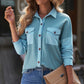 Waffle Knit Button Front Shirt with Breast Pockets