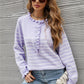 Striped Half-Button Frill Trim Sweater