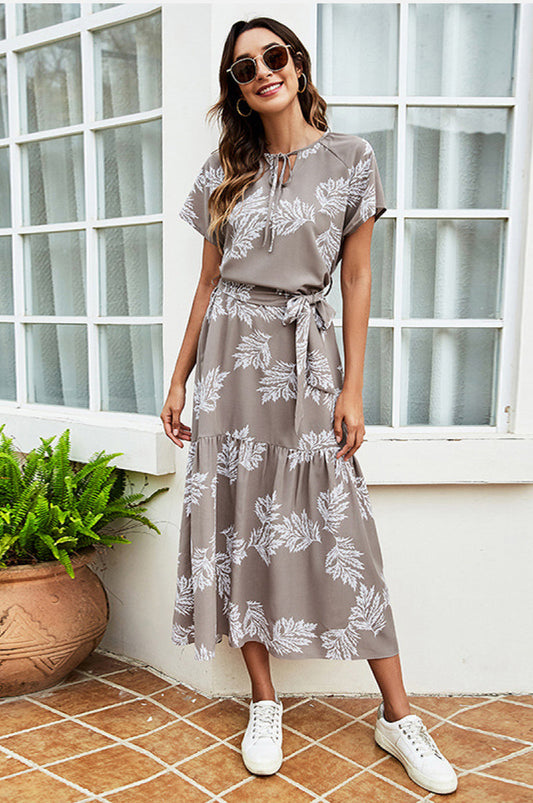 Printed Drawstring Maxi Dress
