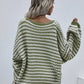 Striped Drop Shoulder V-Neck Pullover Sweater