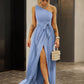 One-Shoulder Belted Front Split Dress