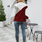 Tricolor Color Block Round Neck Ribbed Trim Sweater