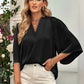 Three-Quarter Flare Sleeve V-Neck Blouse