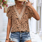 Animal Print V-Neck Petal Sleeve Blouse