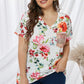 Plus Size Floral Print Sequin Pocket Tee