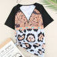 Printed Zip-Collar Short Raglan Sleeve Tee
