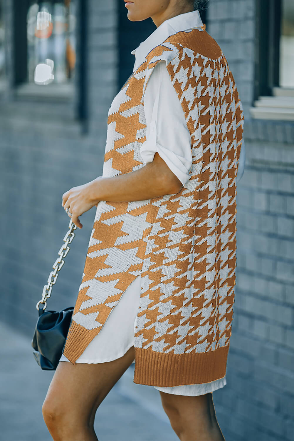 Houndstooth Side Slit Ribbed Sweater Vest Dress – Deals DejaVu Houndstooth Side Slit Ribbed Sweater Vest Dress – Deals DejaVu