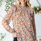 Printed Ruffle Shoulder Long Sleeve Blouse