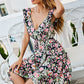 Floral Ruffled Tie-Back Plunge Split Dress
