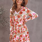 Floral Smocked Tie-Neck Frill Trim Dress