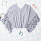 Fringe Trim Center Seam Dolman Sleeve Top