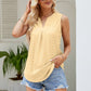 Notched Neck Curved Hem Eyelet Tank
