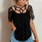 Strappy Neck Spliced Lace Eyelash Trim Blouse