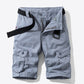 Button and Zip Closure Belted Cargo Shorts