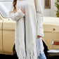 Fringe Hem Open Front Ribbed Trim Cardigan