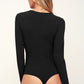 Lace Trim Ribbed Long Sleeve Bodysuit