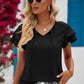 Swiss Dot Tie-Neck Flutter Sleeve Blouse