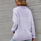 Striped Half-Button Frill Trim Sweater